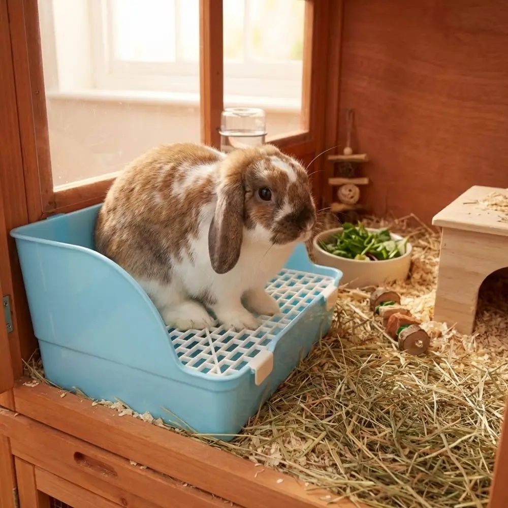 Splash-Proof Rabbit Litter Tray Anti-spill Rectangular Animal Potty Trainer Detachable Plastic Pet Toilet Box Pet Cleaning