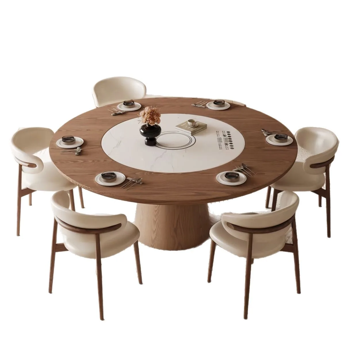 

Medieval solid wood dining table, household multi-function, induction cooker with warm vegetables