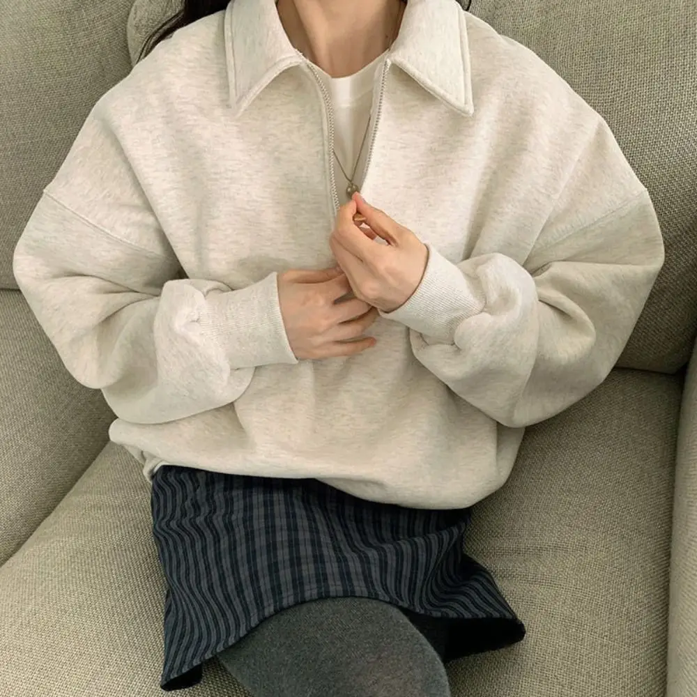 Moda medio cuello alto manga larga Top suelto cremallera otoño Sudadera con capucha Top ropa coreana Ins sudaderas para mujeres viaje