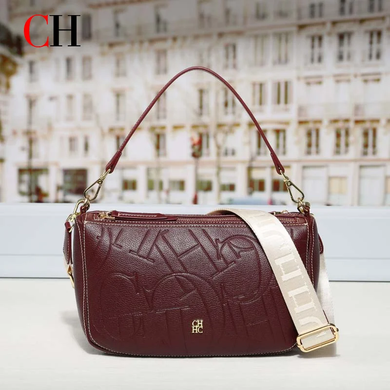 CH Women Underarm Bag 2 Straps Design Shoulder Handbag Detachable Wide Strap Crossbody Bag Daily Commute Messenger Purse