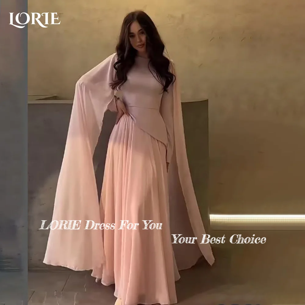 LORIE فستان سهرة عربي بياقة عالية ترتر لامع طول الأرض وأكمام طويلة حورية البحر فساتين لحضور الحفلات الموسيقية ثنيات للحفلات مخصصة