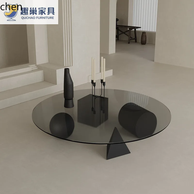 HXL Coffee Table Tempered Glass Living Room Round Coffee Table Table