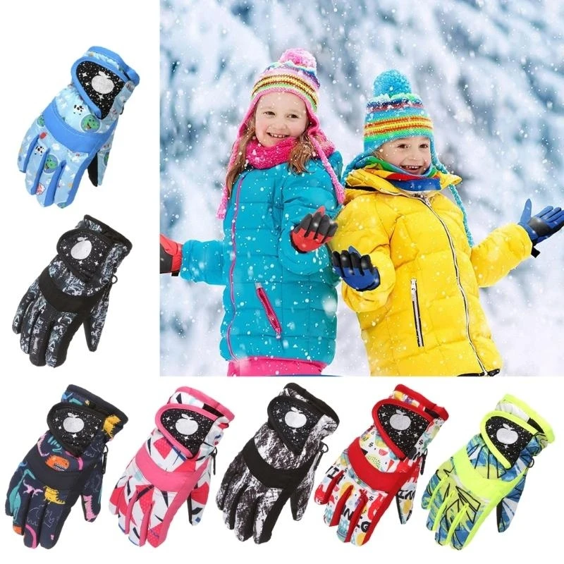 

M76C Children Winter Dinosaur Gloves Girls Waterproof Windproof Snow Gloves Kids Boys Thick Warm Ski Mitten For Cold Weather