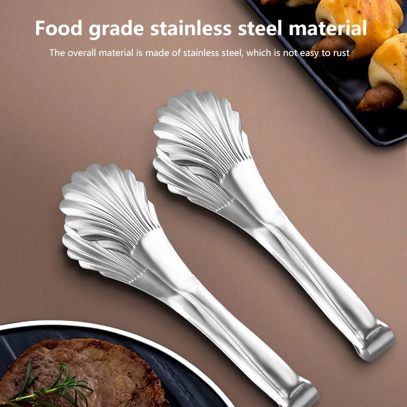 Creative Shell Head BBQ Food Tongs 304 Stainless Steel Steak Clip Cake Bread Clamp Home Cooking Utensils For Kitchen