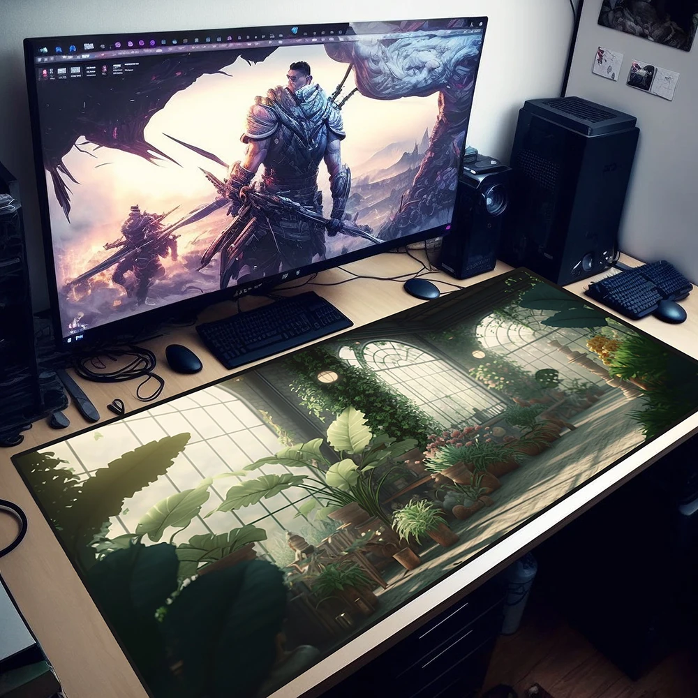 Imagem -03 - Grande Mousepad Estético para Amantes Acessório Bonito para Jogos Mouse Pad Tapete de Mesa Jardim Botânico Estufa Xxl