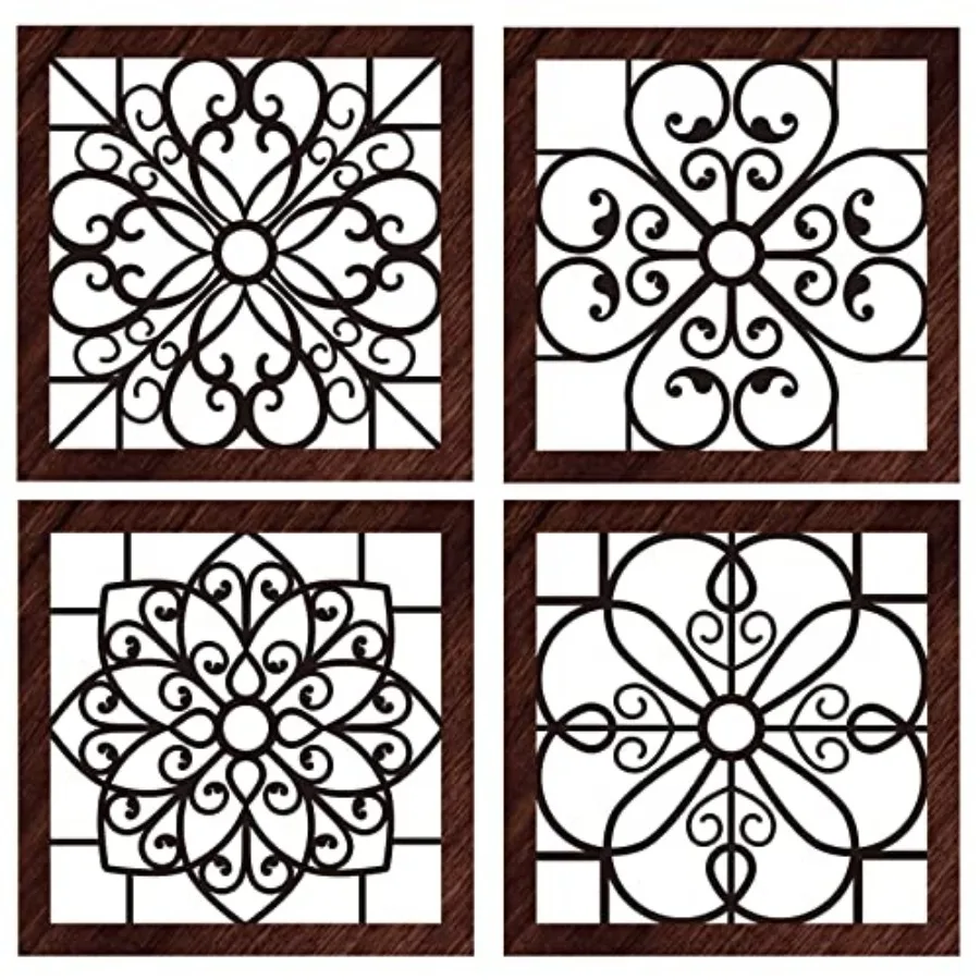 

4 Pcs Thicken Rustic Wall Decor - Wooden Hollow Carved Design Rustic Wall Art for Living Room, Bedroom, Hallway, Office, Kitche