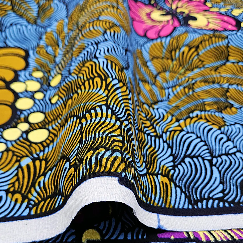 Afrikanischer Baumwoll-Wachsdruckstoff, glänzendes goldenes Wachs-Modedesign, maschinenwaschbar, DIY handgefertigter Stoff – Detail 3