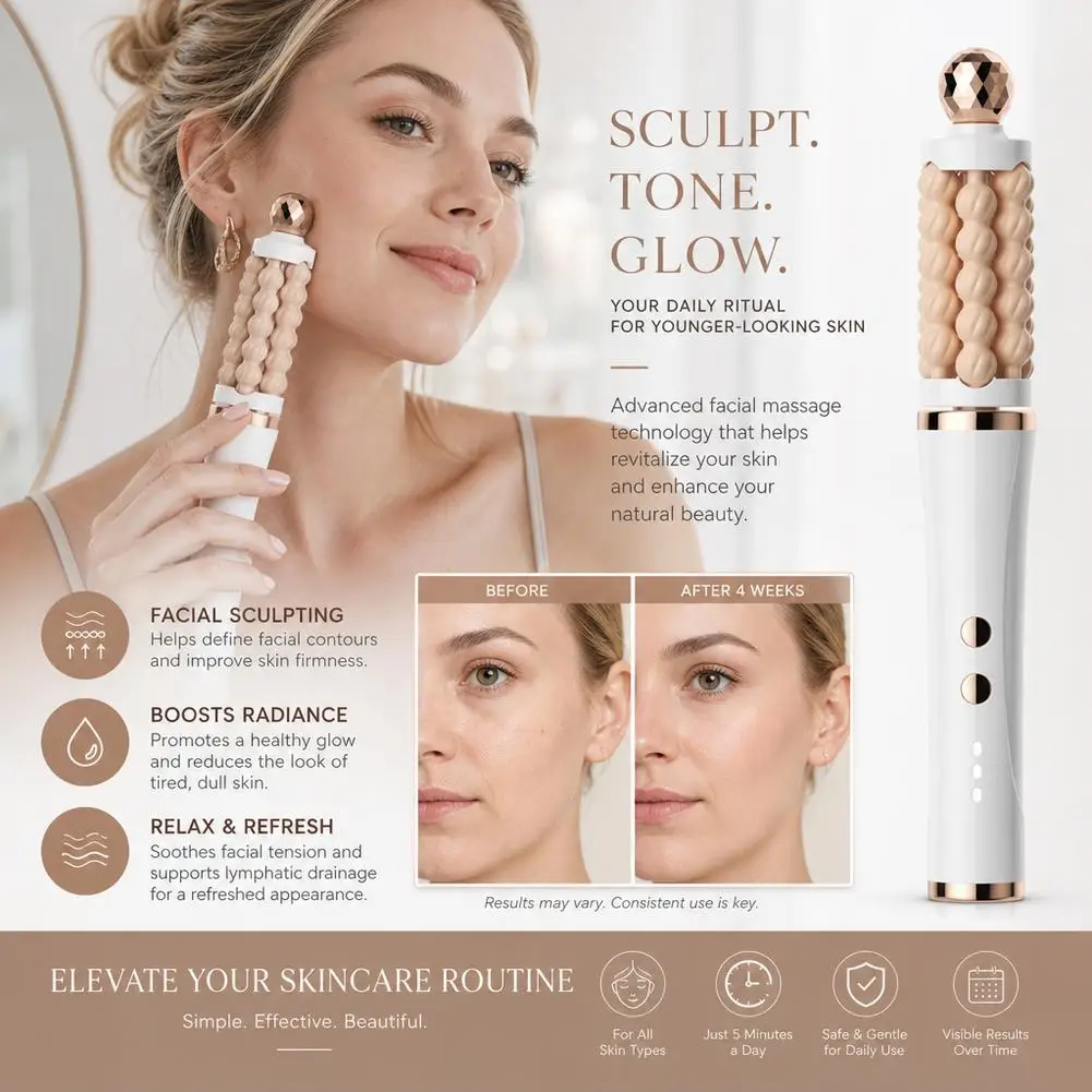 New 3D Wave Roller Rotation Massager Luxury Facial Lifting and Massage Stick Beauty Wand Facial Shaping Lifting Skin Tightening