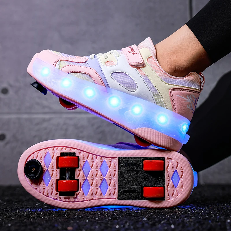 

Обувь для девочек с колесами, скоростные роликовые коньки, гоночные кроссовки с 4-колесными роликами, обувь для повседневной прогулки, детский подарок