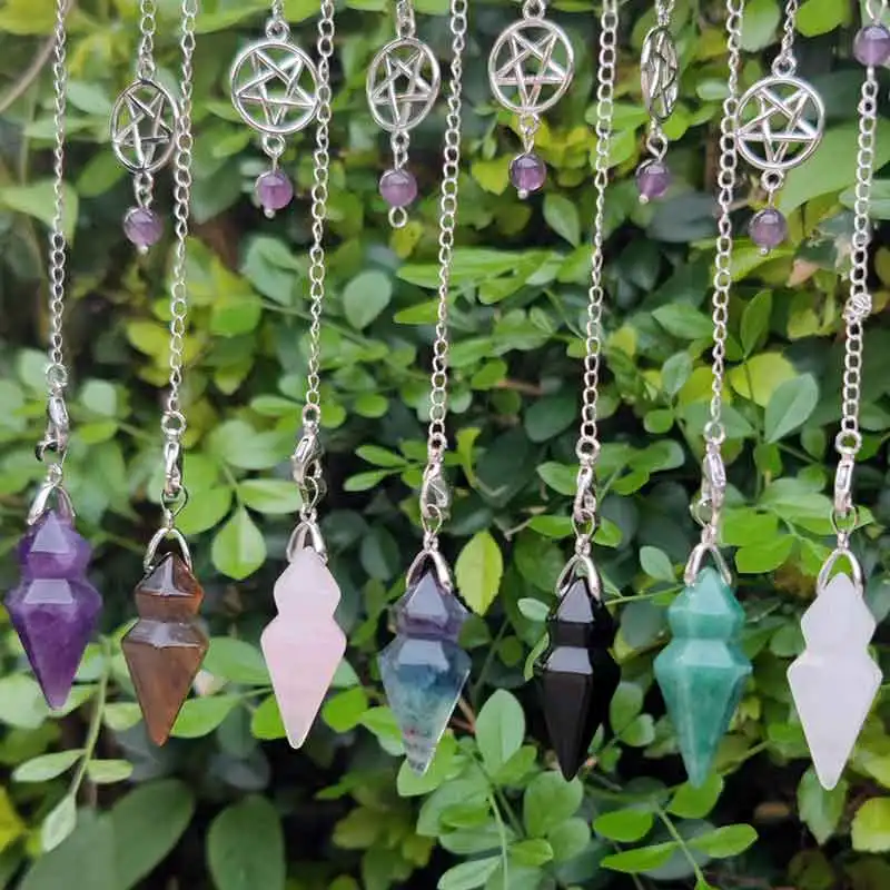 Cone Natural Stone Crystal Pendulum for Dowsing Divination Healing Point Pendulum Clear Quartz Fluorite Quartz Pendulo x237