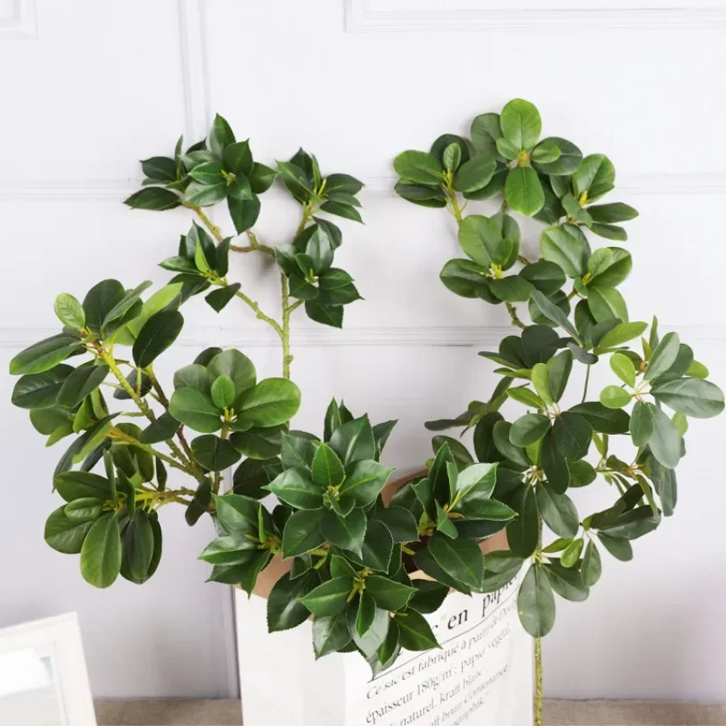 Artificial Ficus Plants Branches Plastic Fake Leafs Green For Home Garden Room Shop Decoration Fake Greenery With Long Branches