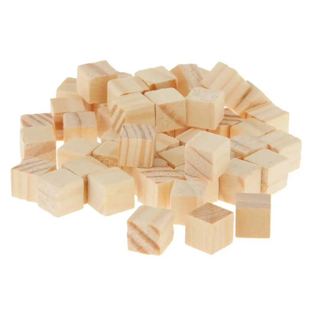 MagiDeal 50Pcs/Pack Wooden Square Tiles Blank Cubes Wood Craft for Kids Children Novelty DIY Toys