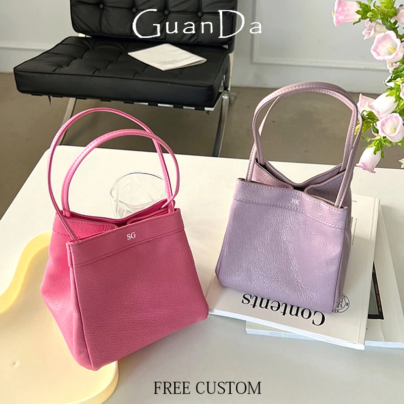 

Luxury Sheepskin Woman Cross-body Bag Custom Letters Spring Summer Genuine Leather Handbag Lady Square Bucket Hobo Shoulder Bag