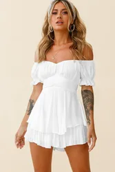 2024 Short Sleeve White Dress Women‘s Summer Dress Fashion Ruffle Mini Dress Sexy Strapless Dress