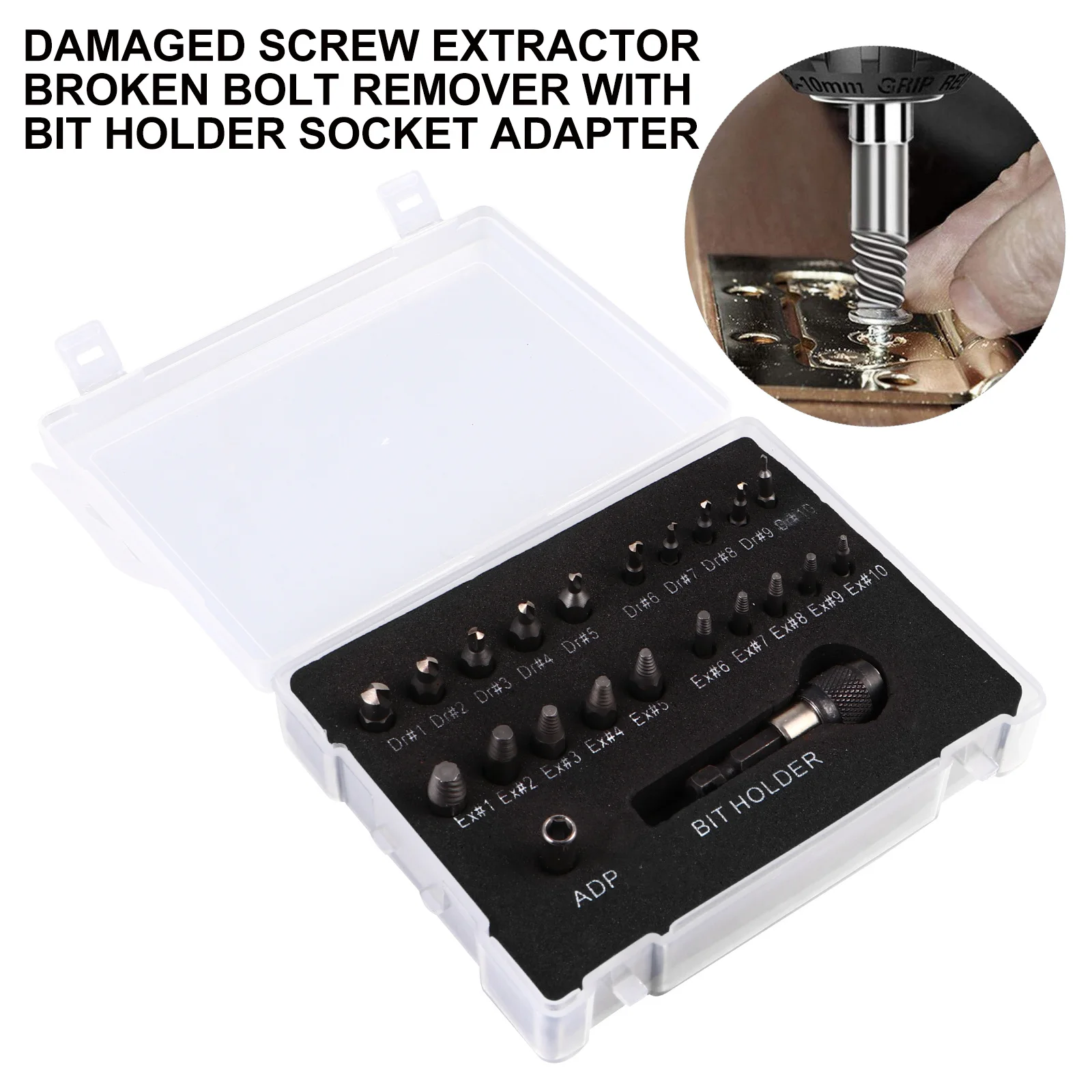 

22Pcs Screw Extractor Kit High-Quality Steel Portable Storage Box Lock Function for Damaged Stripped Broken Bolts Removal
