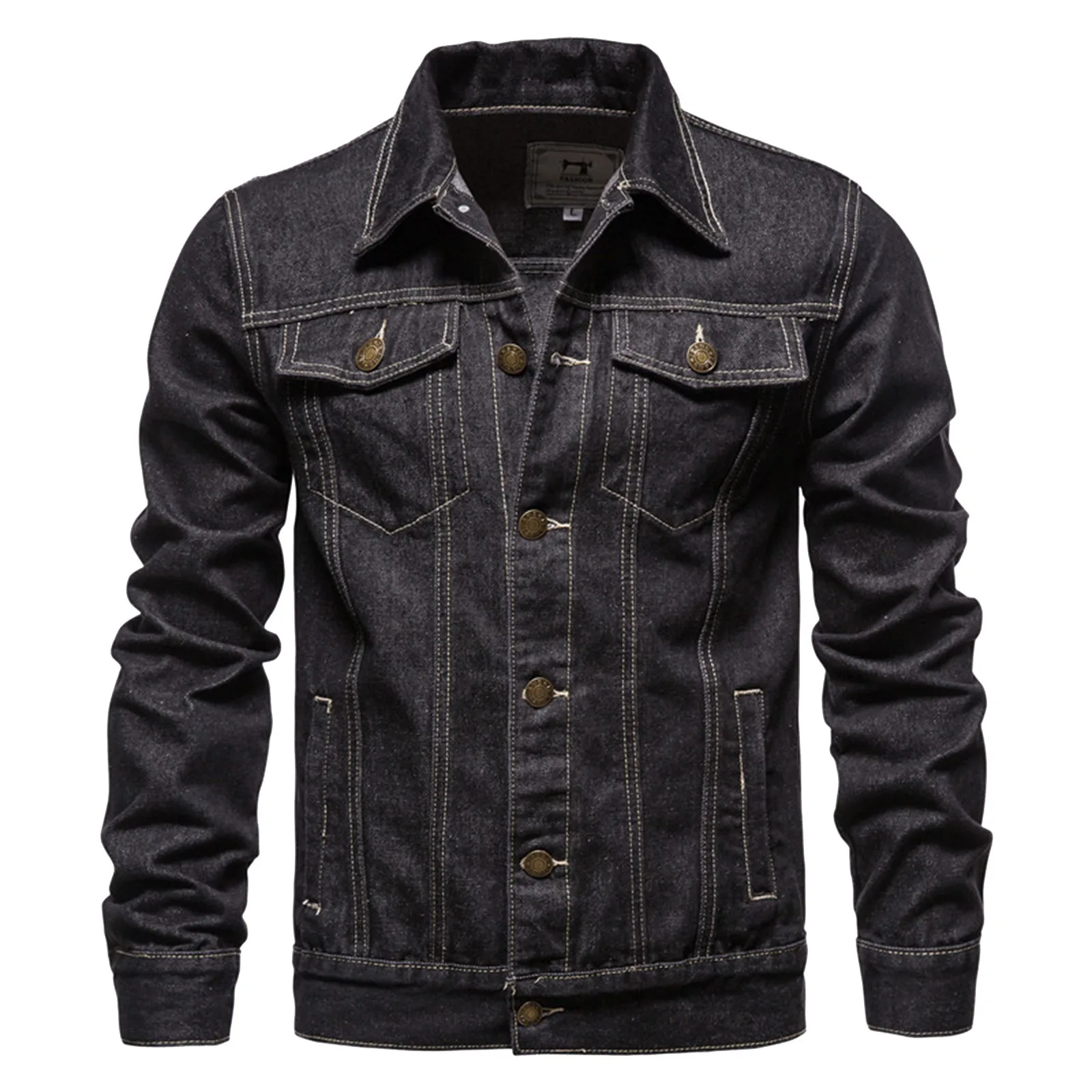 Classic Denim Jacket Men's Vintage Buttons Spring Autumn Skinny Work Jackets Stand Collar Long Sleeves Streetwear Cowboy Tops