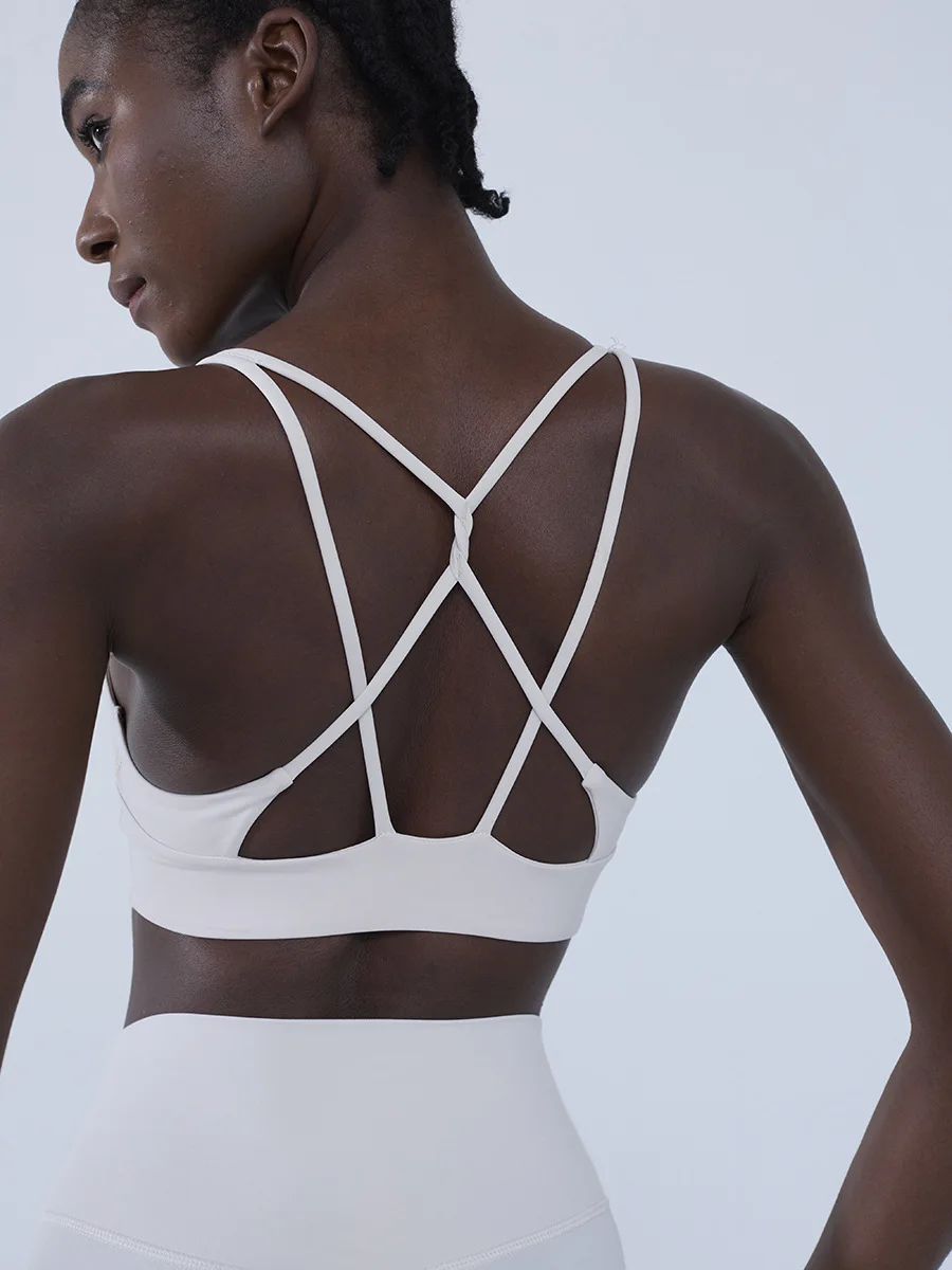 Summer Sports Bra Yoga Vest with Bra Pads Cross-Back Design Fitness Gym Top