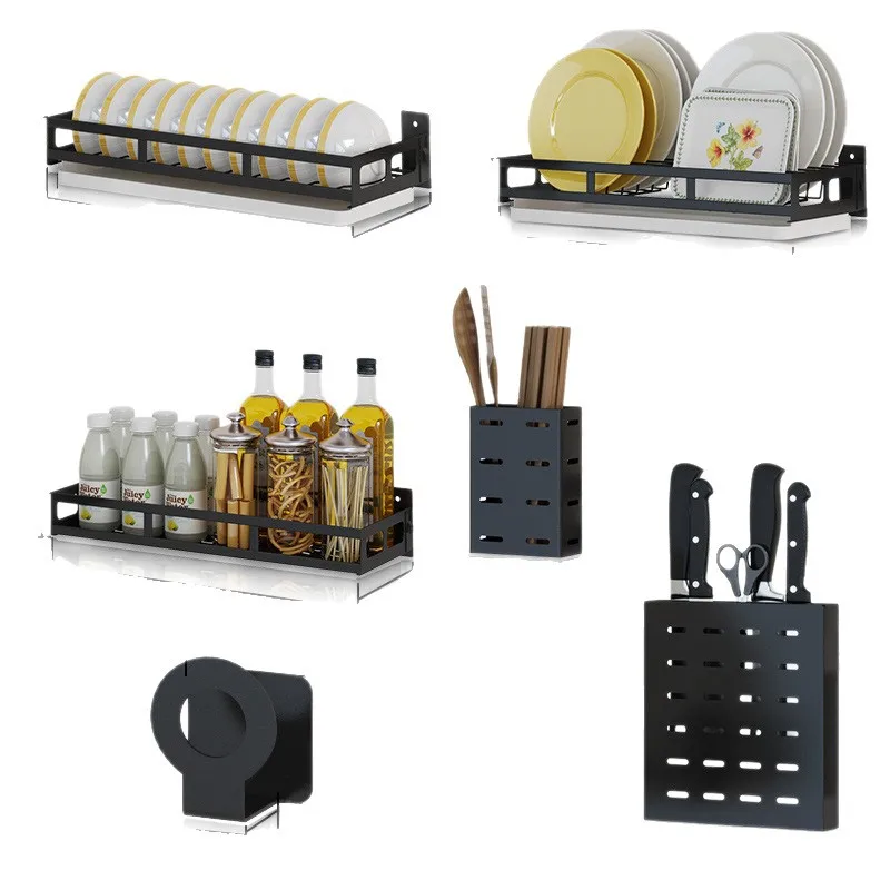 

Stainless steel non-punching, kitchen storage rack, wall-mounted seasoning rack