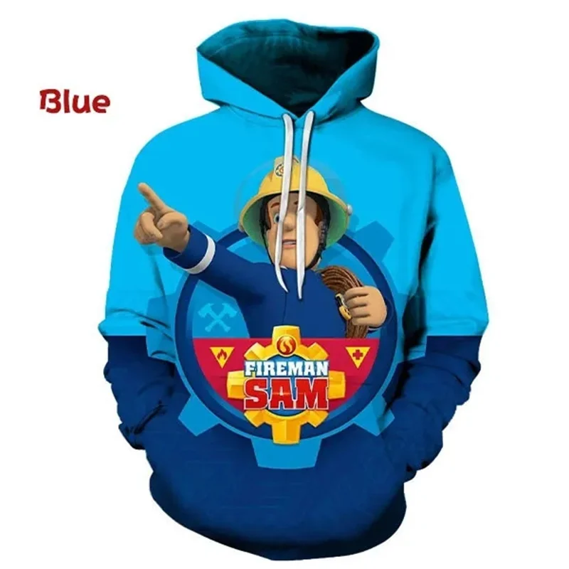 Funny Fireman Sam Graphic Hoodies for Kids Boys Cartoon Hoodie 3D Printing Long Sleeves Pullovers Fashion Kid Hooded Sweatshirts