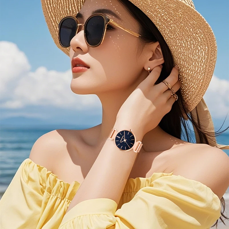 TELENSOSU 2025 new ladies quartz watch luxury full star dial top ladies watch stainless steel watch girlfriend lover gift 8822