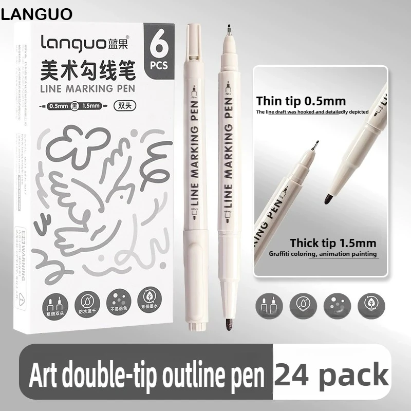 

LANGUO 12 Colors Dual-tip Art Outlining Marker Pens Large Capacity Waterproof Oil-proof Sketching School Supplies Stationery