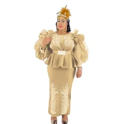 2026 Plus Size African Party Evening Dresses for Women Elegant Autumn Africa Long Sleeve Diamond Wedding Christmas Dress Outfits