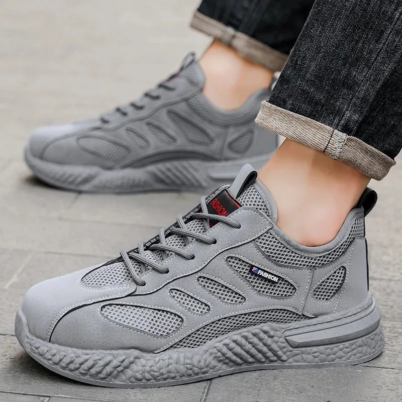 أحذية عمل صيفية مع حماية، أحذية أمان خفيفة الوزن وقابلة للتنفس، كاب قدم فولاذي، أحذية عمل للرجال، أحذية شبكية للبناء