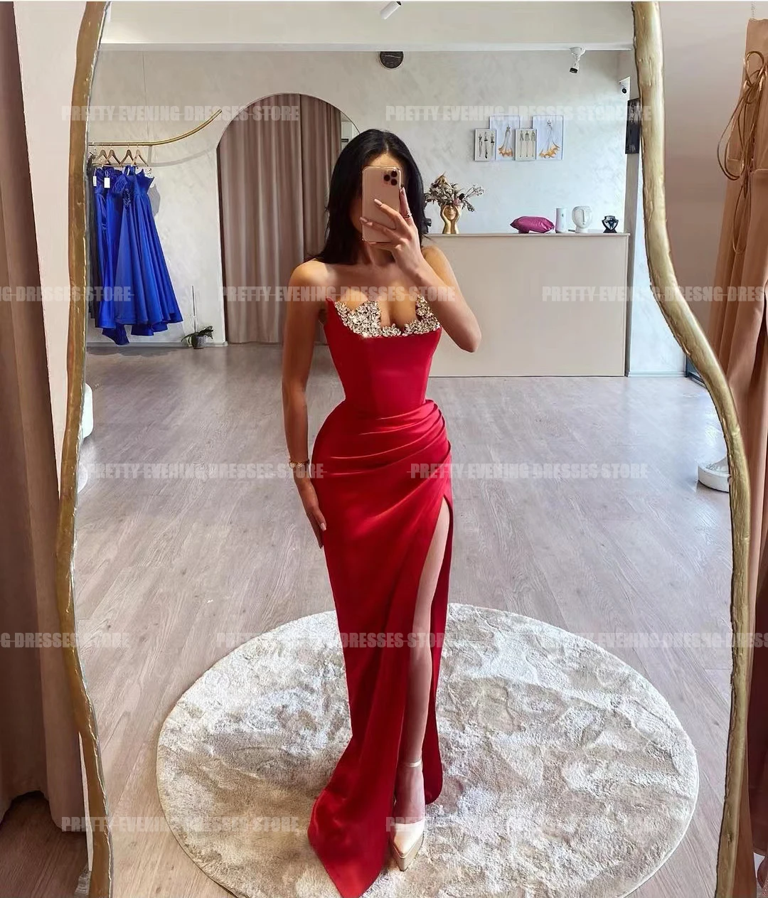 Gentle Sleeveless Evening Dresses Mermaid Sexy Sequined Boat Neck Prom Growns Formal High Split Celebrity Party Vestido De Novia