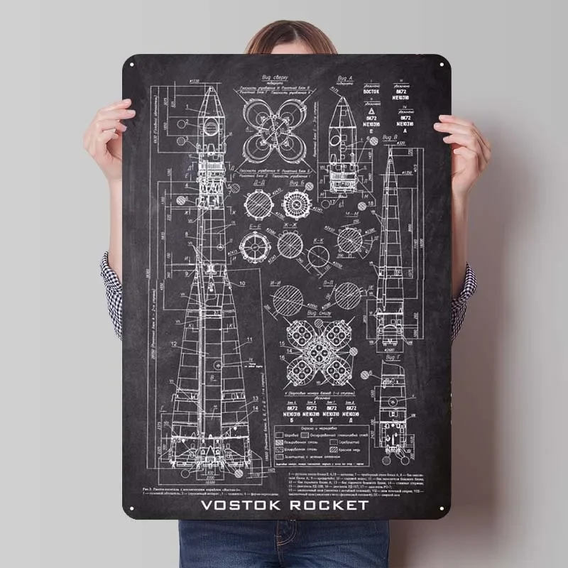 Vostok Rocket Metal Signs Space Poster Decorative Metal Plates Tinplate Sign Plaque for Wall Art Decoration Home Decor Items