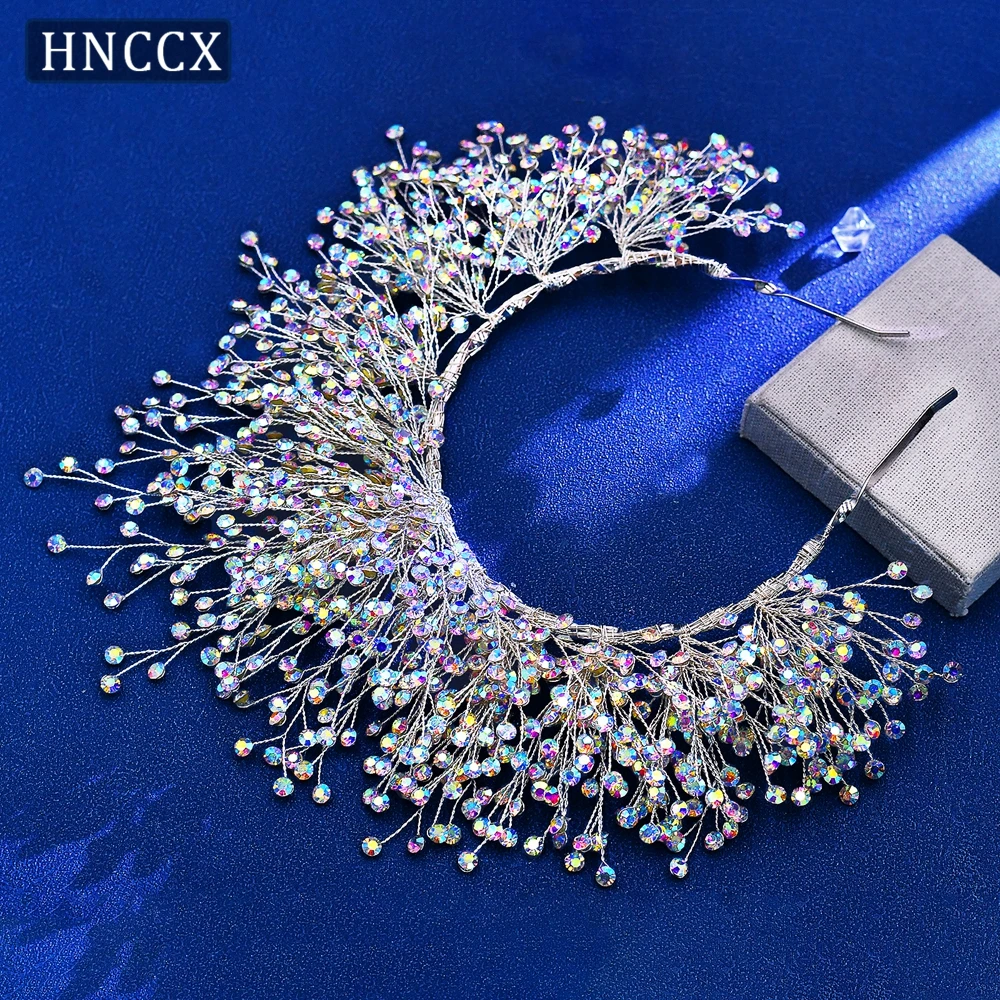 HNCCX Crown Headband Earring Suite Wedding Luxury Crowns for Brides Fashion Women Colorful Rhinestone Hair Accessories CP193