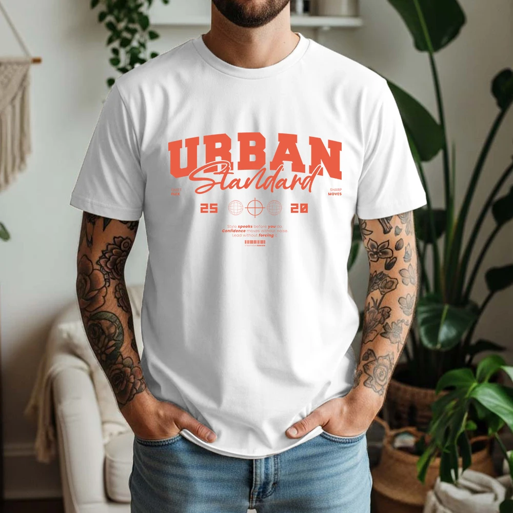 Men New Summer 100% Cotton T‑Shirt, Urban Standard Vintage Street Print, Breathable Casual Short Sleeve For Street Daily Wear