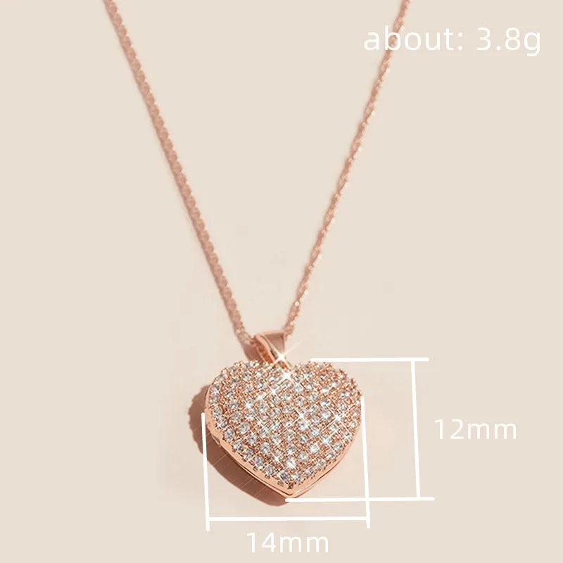 Huitan Aesthetic Rose Gold Color Heart Necklace for Women Full Paved Bling CZ Stone Fashion Wedding Jewelry Birthday Gift Bulk