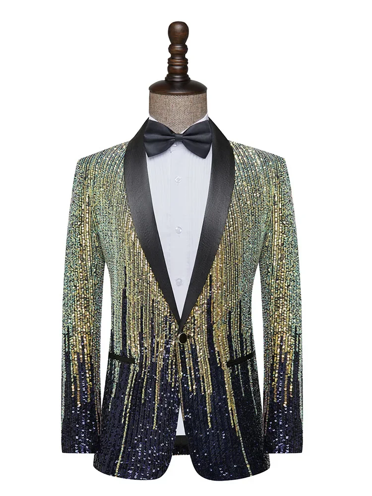 HOO 2024 Men\'s Meteor Gradient Sequin blazer Performance Singer Stage Performance Host Catwalk blazer