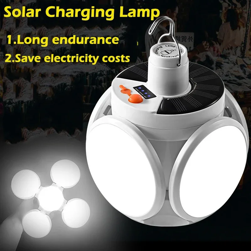 Solar Camping Lantern Portable USB Rechargeable Hanging Tent Lamp LED Football Bulb Outdoor Lights Hiking Emergency Light