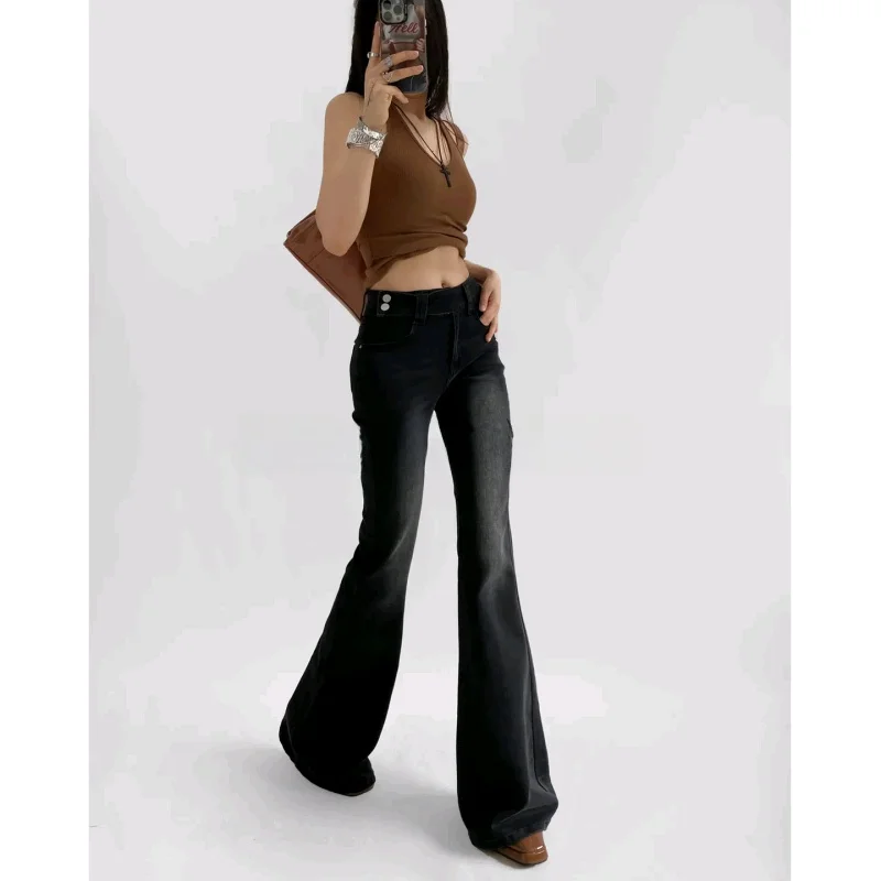 

Женские джинсовые джинсы с высокой талией и молнией, облегающие эластичные длинные брюки в пол, осеннее новое поступление, ретро, американский стиль