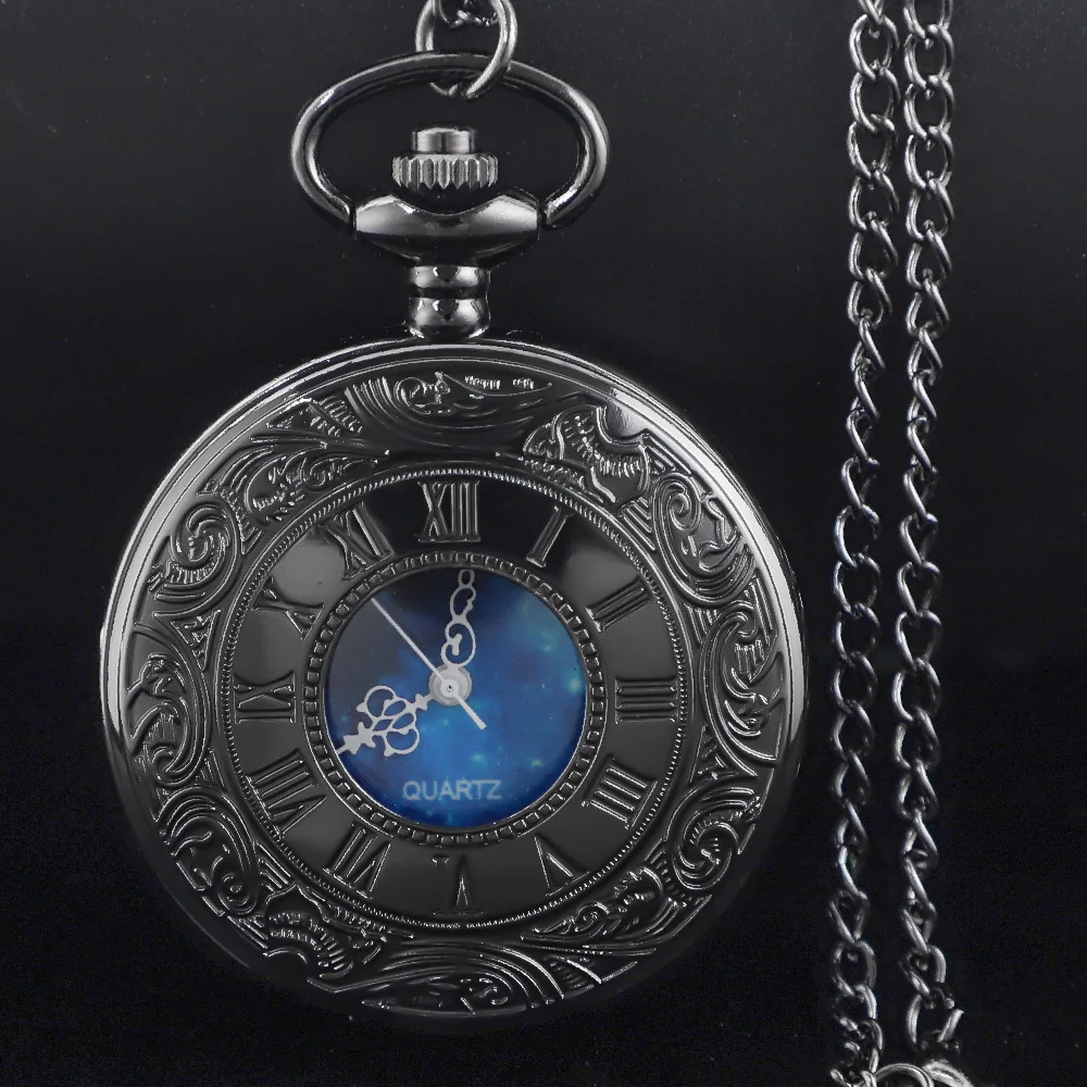 Reloj de bolsillo Steampunk Vintage con esfera de cielo estrellado hueco para mujeres y hombres, relojes de bolsillo con colgante, collar de regalo