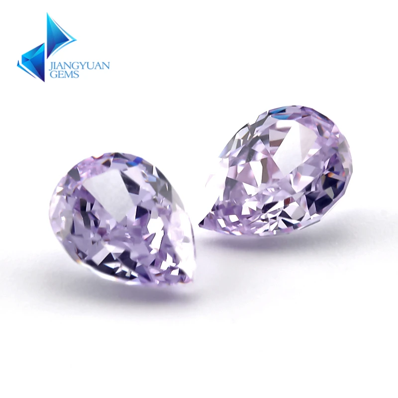 JIANGYUANGEMS 24#Lavender Pear Crushed Ice Cut Cubic Zirconia Stone 5A 6x8mm Zircon Loose CZ Synthetic Gems For Jewelry Making