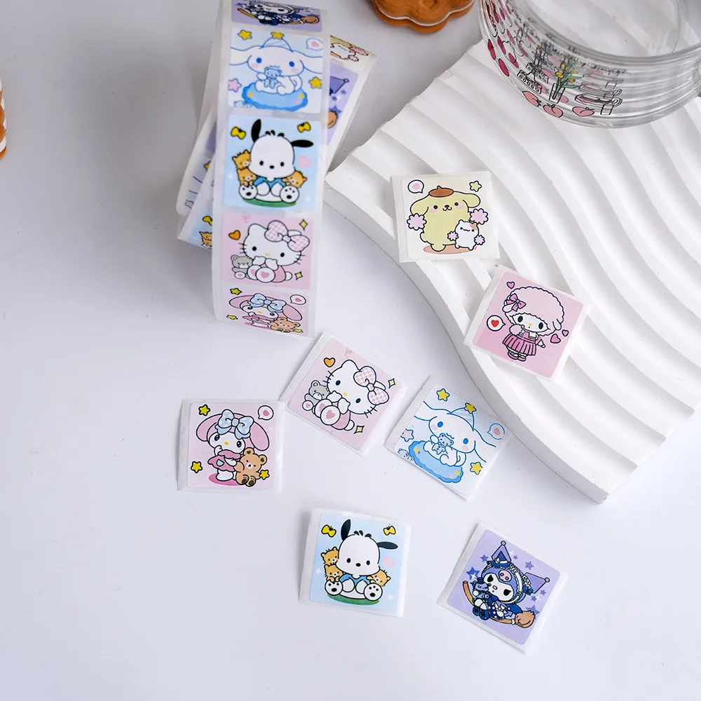 2023 New Sanrio 500PCS Square Cartoon Kulommi Kitty Cat Yugui Dog Melody Flat Luggage Hand Tent Diy Decorative Stickers