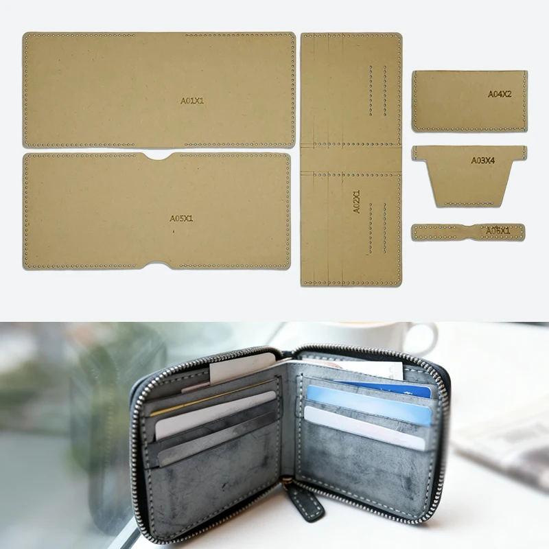 YOMDID 6-teiliges Set Reißverschluss-Kurzgeldbörsen-Design Kraftpapier-Vorlage DIY Geldbörsen-Herstellung Handgefertigte Lederhandwerks-Vorlage Werkzeuge