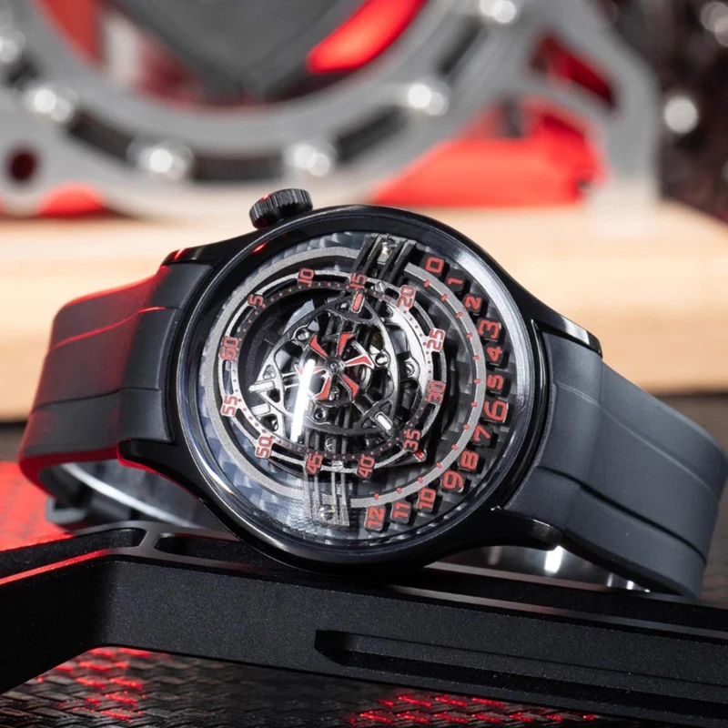 OBLVLO, diseño Original, reloj mecánico automático con esfera de Rotor de fibra de carbono para hombre, cristal de zafiro brillante azul, relojes deportivos resistentes al agua