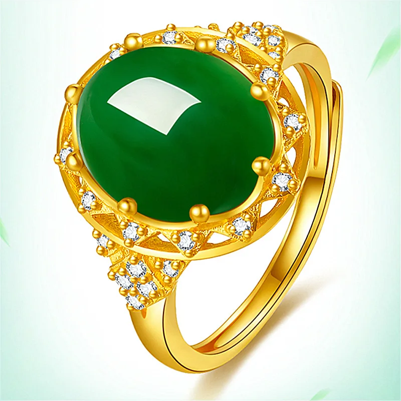 Green Natural Jade Rings 18K Gold Plated Vintage Designer Charm Amulet Talismans Luxury Gifts for Women Stone Real Jewelry