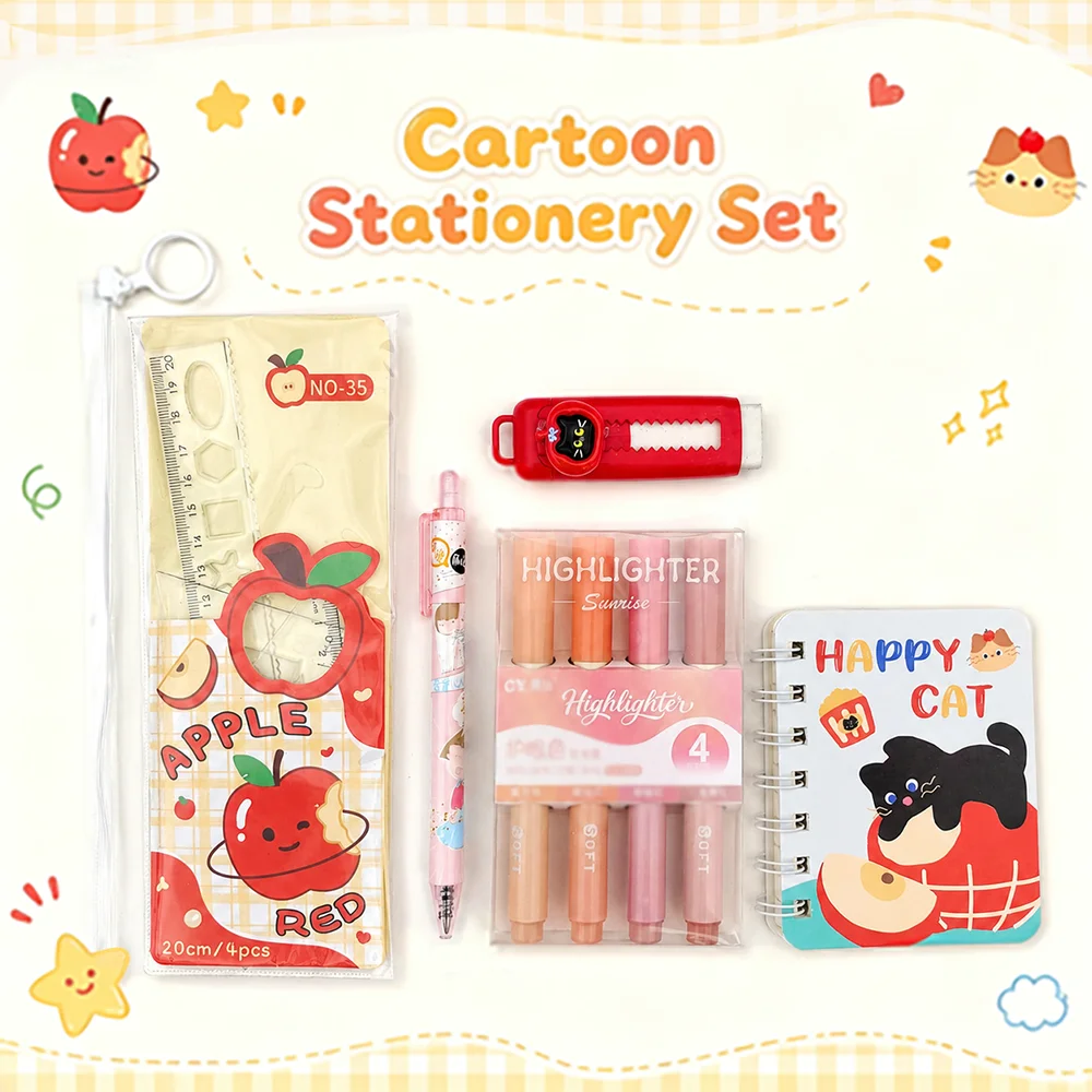 5-piece cartoon stationery set, essential stationery gift package for the start of school season, student class reward gift