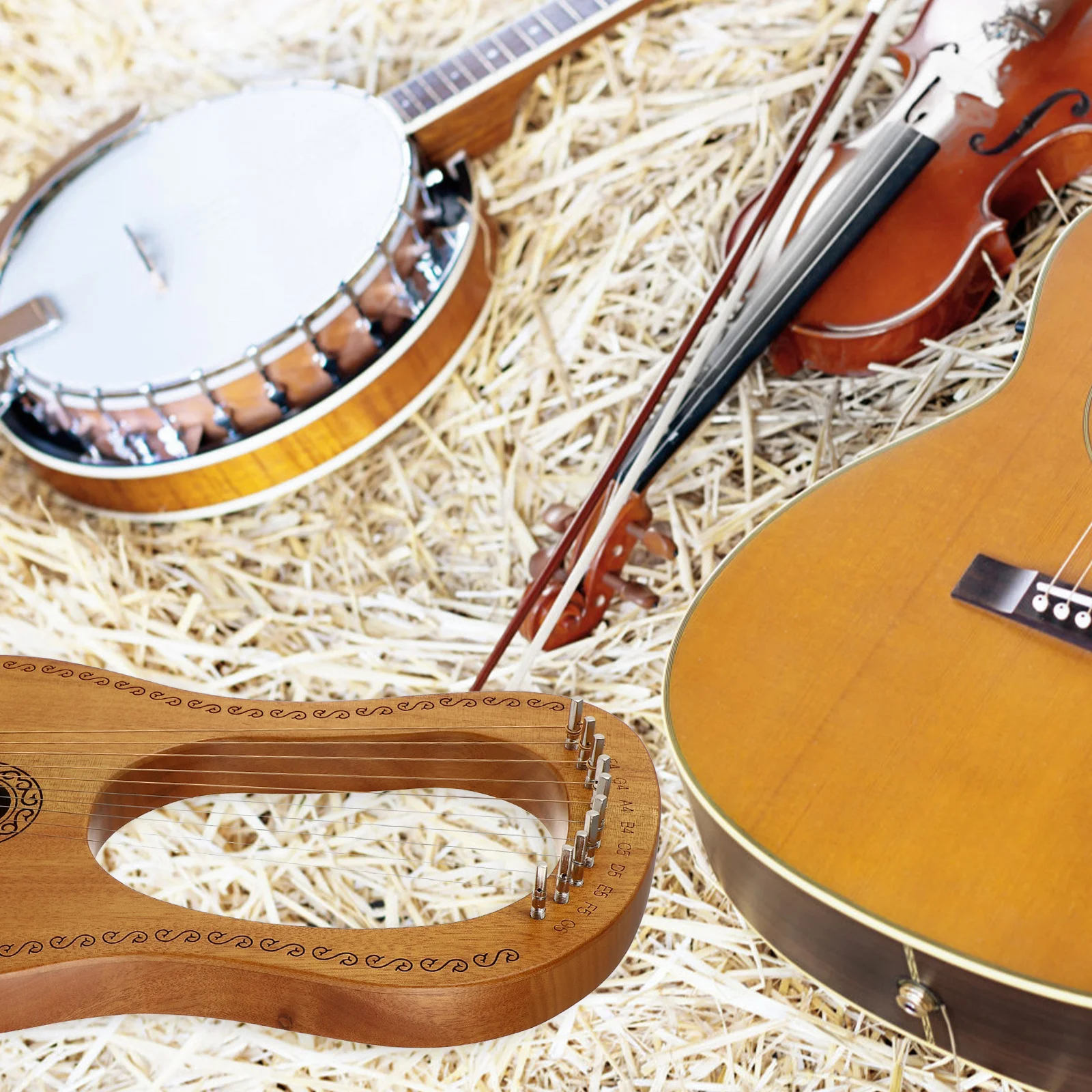 

10-String Wooden Lyre Harp Retro Portable Handheld Solid Wood String Instrument Ancient Style Music Gift With Tuning Wrench