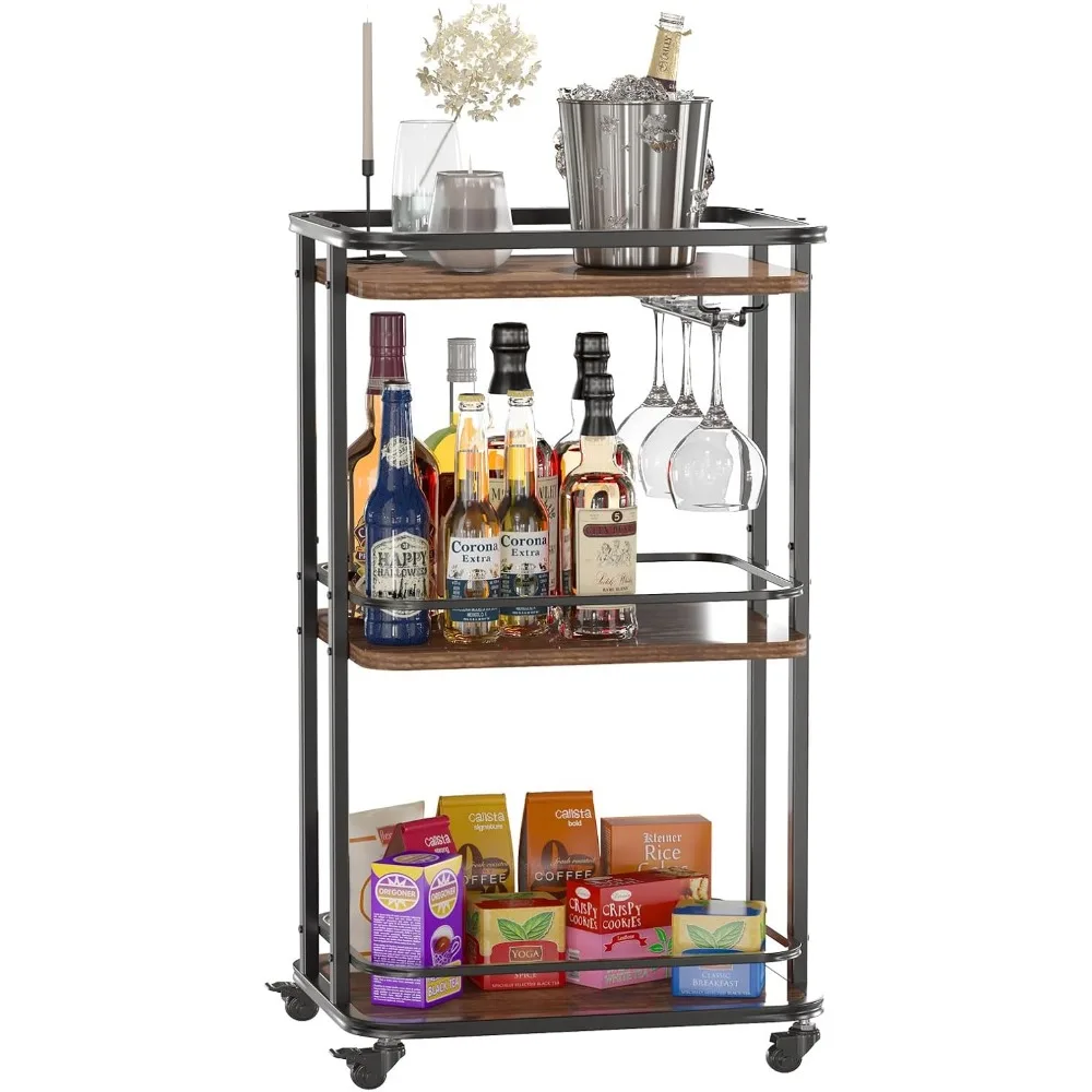 

3-Tier Home Bar Serving Cart,Kitchen Storage Carts with Wheels,11.79x15.72x33.01 inches,Rolling Mini Bar Cart for Home, Outdoor
