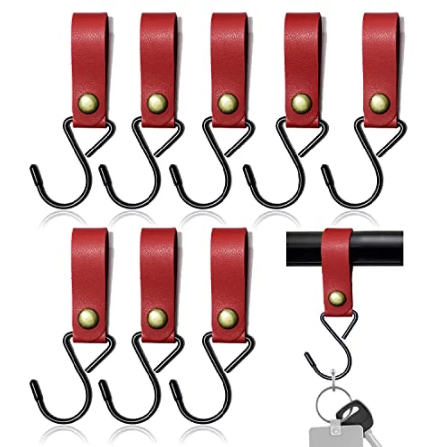 

8pcs Leather S-Hooks, Metal S Shaped Hooks for Hanging, Camping Hanger, Stroller Hooks, Leather S-Hooks for Coat Towel Kitchen