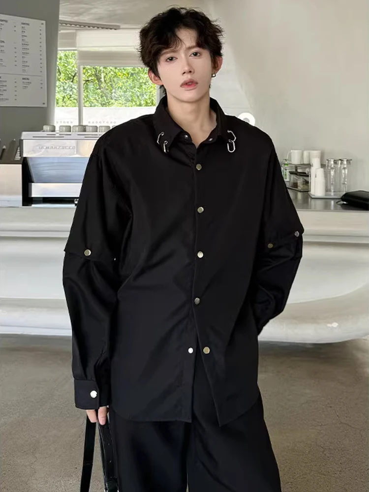 

Модная уличная рубашка для мужчин с подплечниками, съемными рукавами, повседневная, высококачественная, стильная верхняя одежда