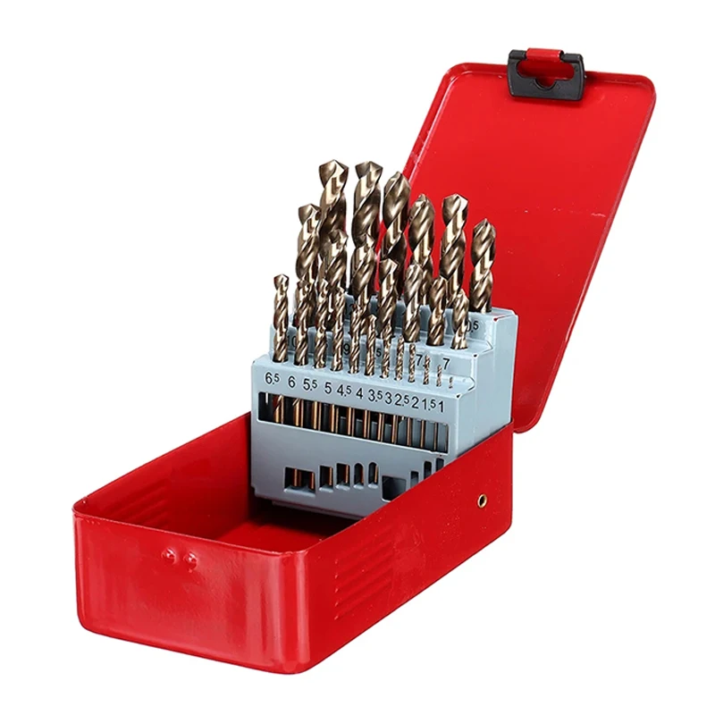 13/19/25Pcs M35 HSS-Co 5% Set di punte elicoidali con gambo dritto cobalto con custodia in metallo per foratura di metalli in legno di acciaio inossidabile