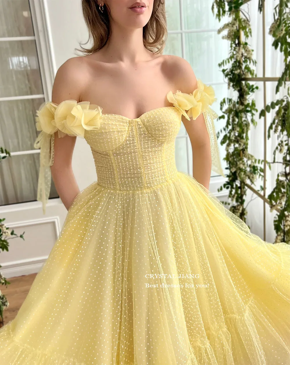 Elegant Off the Shoulder vestidos de festa Yellow Cocktail Dresses Ankle Length A Line Short Party Gowns