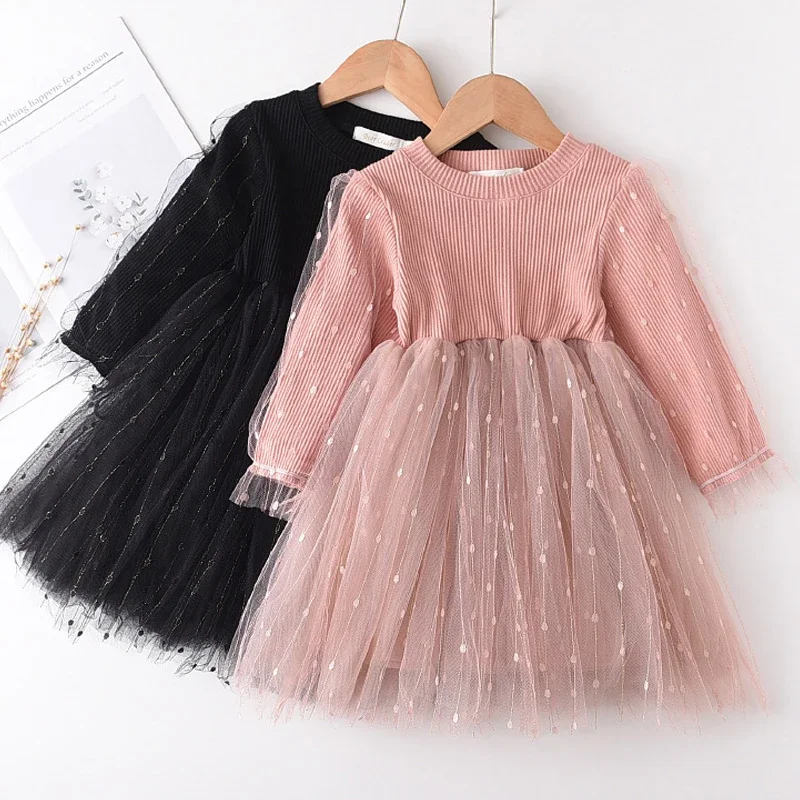 Urso líder rendas bebê meninas vestido de manga longa vestidos de verão casamentos crianças festa aniversário vestido princesa crianças tule vestidos