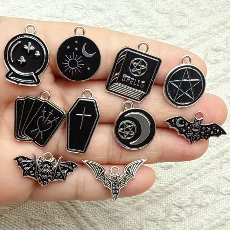10pcs Sun Moon Bat Charm for Jewelry Making Enamel Necklace Earring Bracelet Pendant Diy Accessories Alloy Metal White Plated